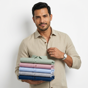 Men's <b>Linen</b> Cotton Casual <b>Shirt</b> Solid Color Long Sleeve Stand Collar Breathable <b>Summer</b> Wear - Product Image 3