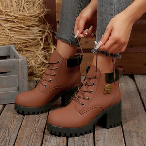 <span class=keywords><strong>Bottines</strong></span> tendance pour femmes Xuanhui Fashion, plateforme, <span class=keywords><strong>talon</strong></span> bloc de 7,5 cm, lacets, chaussures décontractées pour femmes - Product Image 5