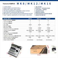 Nouvelle table de mixage audio numérique professionnelle 8 canaux avec 99 effets, 2 moniteurs et alimentation fantôme USB +48V
