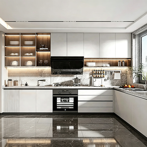 Ensemble d'armoires de cuisine modernes sur mesure, basiques et murales, avec <span class=keywords><strong>charnières</strong></span> à fermeture amortie, étanches, pour le rangement de cuisine à domicile et en appartement - Product Image 3