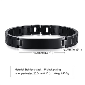 Wholesale Black Stainless Steel <b>Men</b> Bracelet Custom Engraved Bend Brand Watch Bracelet - Product Image 6