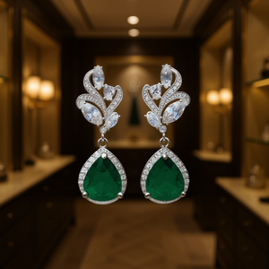 Orecchini Pendenti Classici da Donna Placcati in Rodio con Zirconi Taglio a Goccia, Cristalli e Strass con Montatura a Castone, Gioielli Eleganti per Feste - Product Image 2