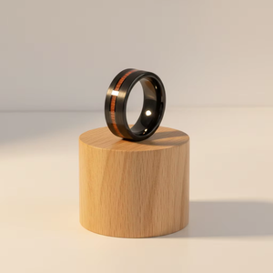 Anello di Fidanzamento con Fascia Spazzolata Comfort per Uomo e Donna 8mm Intarsio in Legno Tungsteno Nero Anelli Premium per Matrimonio Vendita all'Ingrosso - Product Image 6