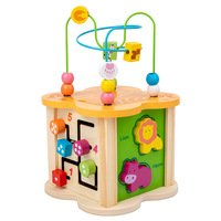 Cube d'activités multifonctionnel en bois à 4 faces avec labyrinthe de perles pour tout-petits – Jouet éducatif précoce de tri de formes