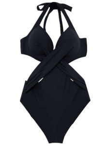 Maillot de bain une pièce noir uni sexy dos nu pour femme, style rétro ajusté, idéal pour les sources chaudes et les rassemblements sur la plage - Product Image 5