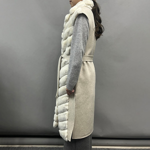 Jancoco Nouvelle Mode Hiver <span class=keywords><strong>Gilet</strong></span> <span class=keywords><strong>Long</strong></span> en Laine pour <span class=keywords><strong>Femme</strong></span> <span class=keywords><strong>avec</strong></span> <span class=keywords><strong>Ceinture</strong></span> et Détails en Fourrure, en Laine Cousue et Véritable Fourrure de Lapin Rex - Product Image 3
