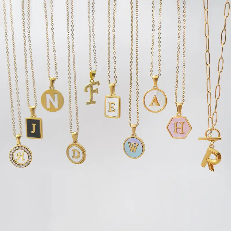 Wholesale 18K Gold Plated Stainless Steel Shell Alphabet Initial Letter Charm Pendant Necklace Jewelry