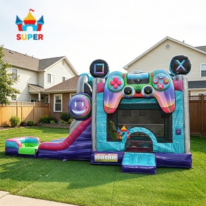 Nouveau design populaire : Aire de jeux gonflable en PVC avec toboggan, piscine et contrôleur de <span class=keywords><strong>jeu</strong></span>, thème parc d'attractions pour location événementielle et jeux aquatiques - Product Image 1