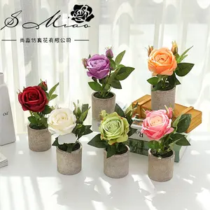 Лидер продаж, популярный декоративный цветок, 3 цветка, искусственный шелк, искусственная Роза, бонсай