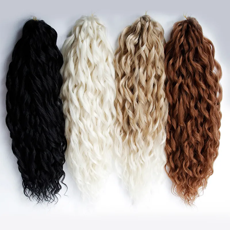 Wholesale 24inch 30inch Synthetic Goddess Braids Hair Ombre Blonde Crochet Wavy Deep Wave Twist Hair Extension