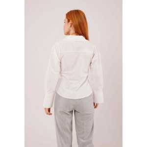 <b>Wrap</b> Collar <b>White</b> Shirt Women Poplin Office Button Down Blouse With Side Tie Detail - Product Image 1