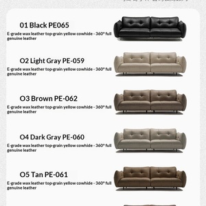 Sofá minimalista vintage negro de cuero genuino de tres plazas, sofá de lujo para sala de estar horizontal francesa - Product Image 3