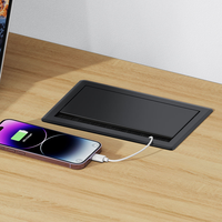 Mesa de Conferencia Internacional con Centro de Carga Eléctrico Oculto en la Superficie, con Cargador USB C PD y 2 Tomas de Corriente UK, Enchufe Emergente de Escritorio