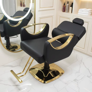 Silla Elevadora Ajustable y Resistente para Barbería y Salón de Belleza, en Dorado y Plateado, con Pedal de Cuero Sintético, Producto de Calidad en Oferta - Product Image 6