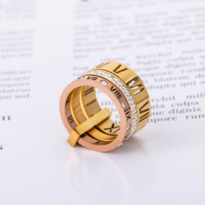 Anillo yunnique creativo de acero de titanio en oro rosa con diamantes, números romanos, tres anillos, regalo de joyería unisex - Product Image 3