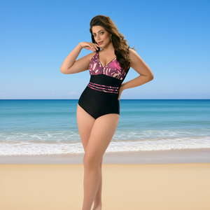 Costume da bagno intero HDJ Plus Size con controllo pancia, vita alta, stampa monokini, da donna, taglie 42 44 46 48 - Product Image 2