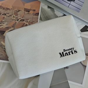 Pure Cotton Waffle Pattern Makeup <b>Bag</b> Beauty <b>Toiletry</b> <b>bag</b> Embroidered logo 7 Inches <b>For</b> <b>Women</b> - Product Image 3