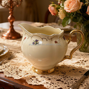 Service à thé et à café en céramique de luxe moderne, en porcelaine fine, plaqué or, 15 pièces, vaisselle élégante - Product Image 3