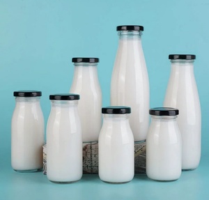 Wholesale Empty <strong>200ml</strong> 250ml 500ml 1l <strong>Milk</strong>/juice/tea/drink Glass Bottle With Lid - Product Image 2