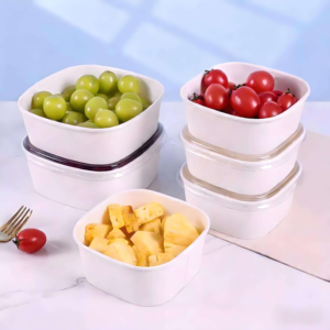Boîtes à lunch écologiques biodégradables jetables de qualité alimentaire, bols carrés en papier personnalisables avec couvercle 500ml-1400ml pour la livraison de repas fitness - Product Image 1