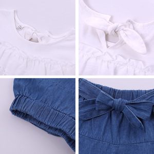 Vêtements pour enfants en gros, t-shirt blanc pour bébé, short en jean pour enfants, ensemble pour filles, été - Product Image 5