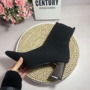 7CM/5CM 34-43 Botines Tacon Grueso Knit Stretchy Material Winter Fall Women's Heel <b>Boots</b> 2025 - Product Image 6