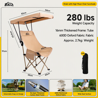 Chaise lune pliante à dossier haut avec auvent, portable, approvisionnement direct usine pour camping en plein air, pêche, plage, jardin, patio, randonnée