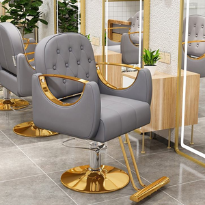 Fauteuil de Salon de Luxe en Cuir Noir avec Base en Acier Inoxydable Doré, Couleur Personnalisable, Chaise de Barbier Portable Pliable Hydraulique pour École - Product Image 5