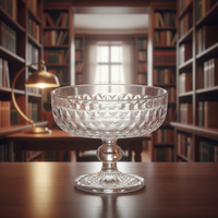 Bol de service à pied en cristal facetté de 300 ml, motif taillé en diamant, tige perlée. Verre sodocalcique de style bohème, sans danger pour les aliments. pour