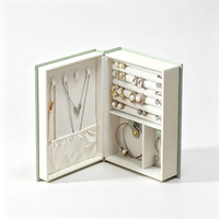 Boîte à bijoux vintage en forme de livre en PU, grande capacité, étui de rangement portable pour boucles d'oreilles et colliers