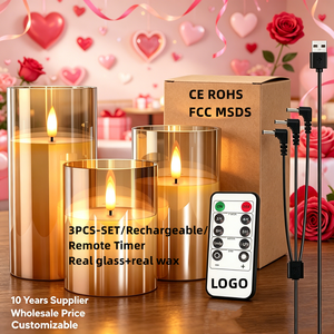 <span class=keywords><strong>Bougie</strong></span> <span class=keywords><strong>LED</strong></span> en verre à flamme vacillante et mobile, <span class=keywords><strong>rechargeable</strong></span> par USB, avec télécommande et minuterie, certifiée CE ROHS, pour la Saint-Valentin - Product Image 1