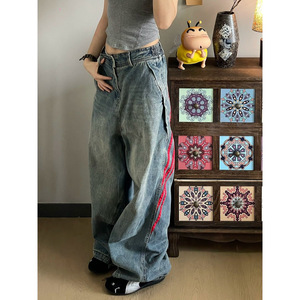 กางเกงยีนส์ขาตรงยาวสำหรับผู้หญิงกางเกงขากว้างลายทางทรงหลวมสไตล์อเมริกันย้อนยุคแบรนด์2025ใหม่ทันสมัยสำหรับใส่ทำงานฤดูใบไม้ผลิและฤดูใบไม้ร่วง - Product Image 5