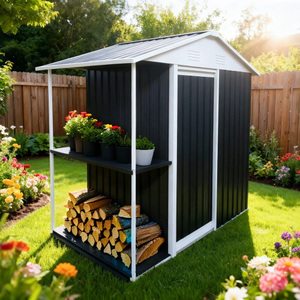 Caseta de jardín metálica con estanterías, 6 x 4 pies, con puerta de lamas, para almacenamiento exterior en patio y jardín, desde almacén de EE. UU. - Product Image 3