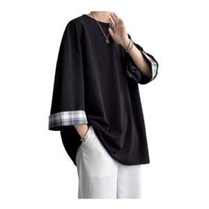 T-Shirt Oversize Primavera-Estate per Uomo e <span class=keywords><strong>Donna</strong></span> 2XL, <span class=keywords><strong>Stile</strong></span> Coreano, Ampia e Casual a Quadri, Maniche Corte, Bianca, Lunghezza Extra - Product Image 2