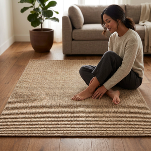 Tapis en jute pour hôtel, tapis en jute naturel, tapis en jute tissé à la main, tapis en jute beige, tapis en fibre naturelle texturée, tapis de style farmhouse - Product Image 6