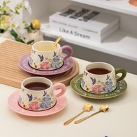 Service à café et à thé en porcelaine fine avec motif de papillon, style peinture à l'huile rétro, durable et portable, boîte cadeau
