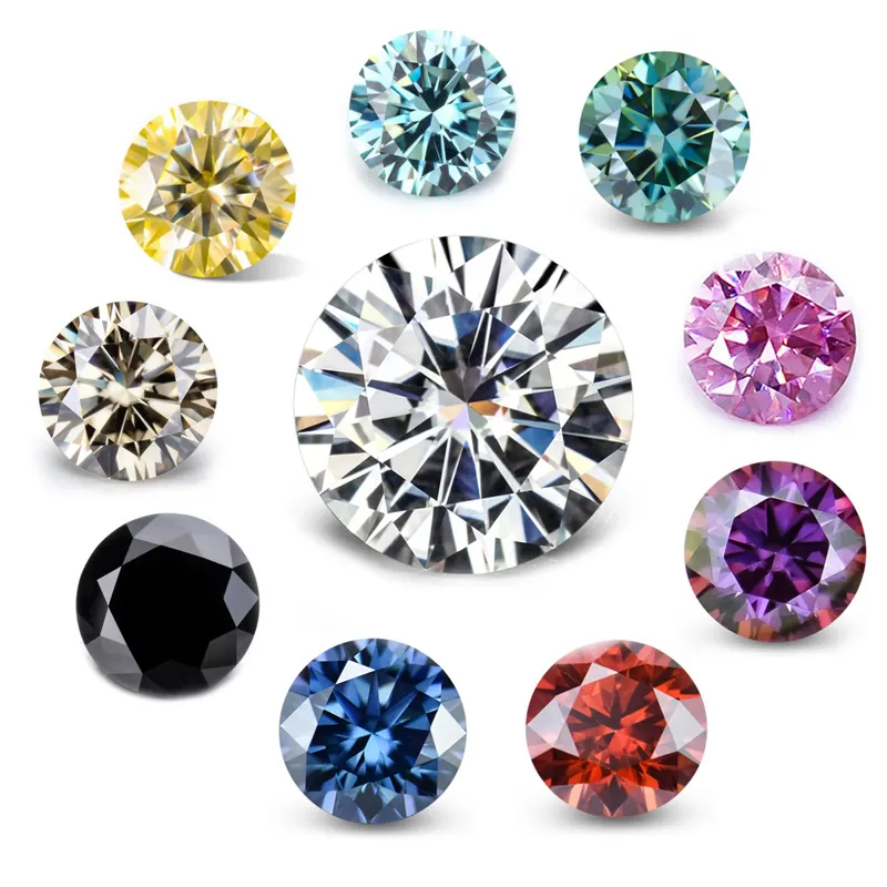 Jinying Wholesale Moissanite Gray Pink Yellow Champagne Blue Green Round cut loose moissanite diamond for jewelry making
