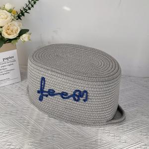 Cesta de juguetes para perros de cuerda de algodón ecológica, organizador de juguetes para perros pequeños tejido a mano con asas y bordado personalizado de "Woof" - Product Image 6