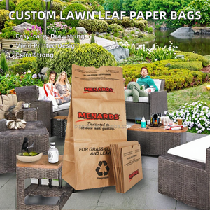 Sacs à déchets de jardin en papier kraft à 2 couches, très résistants, de 30 gallons, avec cordon de serrage, logo personnalisable, vente en gros - Product Image 2