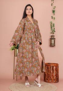 Wholesale Winter Screen Printed Cotton Quilted <b>Kimono</b> With Blet Tie Closure Wrap Design Reversible Bathrobe Long Sleeve Bathrobe - Product Image 6