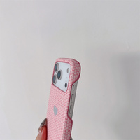 Coque de téléphone chic et féminine en métal argenté avec cœur en tissu pour iPhone 18 17 Pro Max 16 15 14 13, texture tweed bohème, protection intégrale