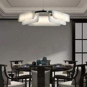 Lampadario LED in Stile Nordico, Decorazione per Hotel e Soggiorno, in Ottone e Pietra di Alabastro Bianca, Modello Delia - Product Image 2