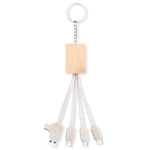 Cadeau bon marché Câble de charge Usb personnalisé 4 en 1 Kit de chargeur multi-téléphone Carré bambou 4 en 1 Câble de charge porte-clés - Product Image 2