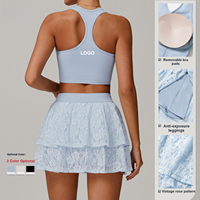 Ensemble de sport 2 pièces en dentelle de haute qualité, respirant, anti-transpiration, avec soutien-gorge de sport et jupe de golf/tennis, idéal pour le yoga et la course à pied