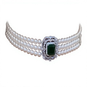 Ensemble collier et boucles d'oreilles classiques en perles avec pierre de jade, plaqué argent, bijoux pour femmes, bijoux de mariage, bijoux de fête, ensembles de bijoux tendance - Product Image 2