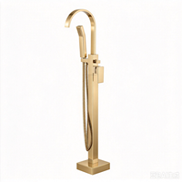 Meilleures ventes : Ensemble de douche et mitigeur de baignoire en laiton doré brossé, monocommande, avec cascade douce, pour salle de bain d'appartement, sur pied
