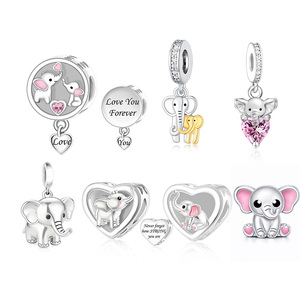 Abalorios Pan Charms <span class=keywords><strong>de</strong></span> Plata Bicolor, con diseño <span class=keywords><strong>de</strong></span> Elefante Madre e Hijo 'Never Forget', compatibles con pulseras originales, joyería Berluque, Nuevo - Product Image 1