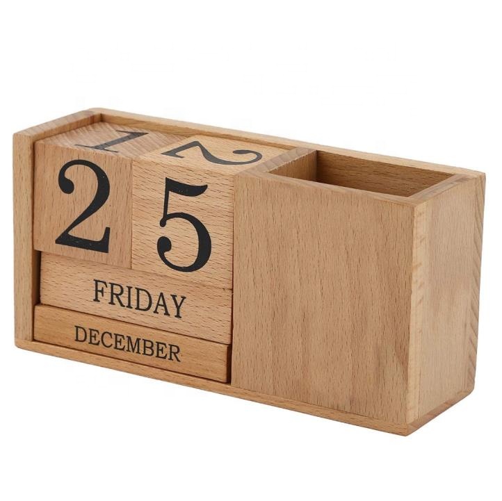 Экологичный настольный календарь, деревянный вечный календарь, деревянный календарь для украшения дома и офиса