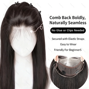 Topper capillaire 12x15cm sans colle en dentelle HD pour femme, cheveux naturels, avec ligne de cheveux haute sur le dessus de la tête, fixation à fil invisible - Product Image 5