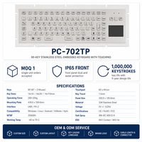 Clavier tactile industriel en acier inoxydable étanche IP65 personnalisé PC-702TP, 90 touches, USB PS/2 pour ligne de production